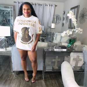 Sale! Sequin shirt dress mini white gold